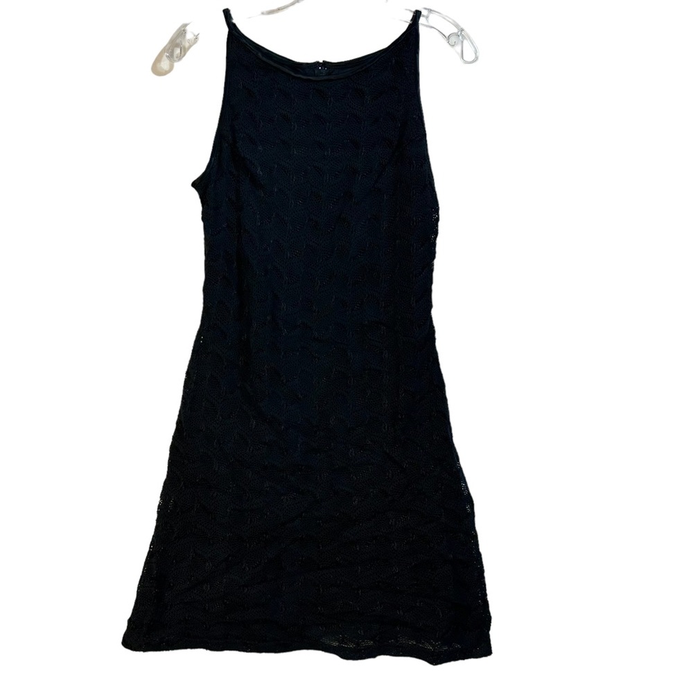 Jessica McClintock black crochet mini dress size 9/10 satin straps night out